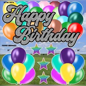 Colorful Happy Birthday Balloon Yard Sign Set